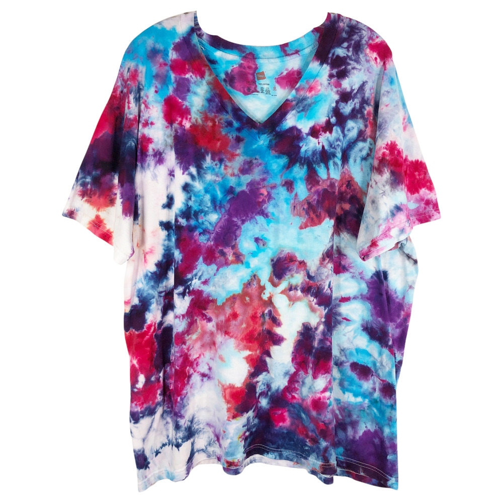 Vibrant Storm Hanes‎ 2XL Tee Shirt Tie Dye Top Handmade Purple Pink Blue 519